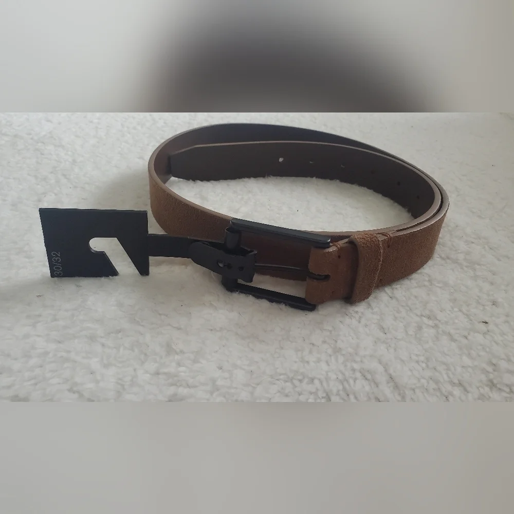 Express Design Studio Genuine Leather‎ Brown Belt Black Square Buckle for Denim